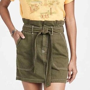 Free People Splendor In The Grass Paper Bag‎ Skirt Army Green Womens Size 10